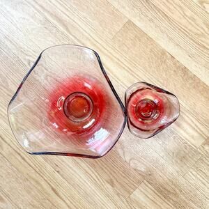 Indiana Glass Vintage Glass Chip and Dip Bowls Ombre Cranberry